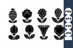 Stylized black silhouette flowers with leaves vector collect Product Image 1