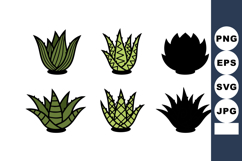 Green succulent cactus vector set with spiky leaves in vario Product Image 1