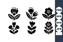 Black and white vector floral icons set with six stylized fl Product Image 1