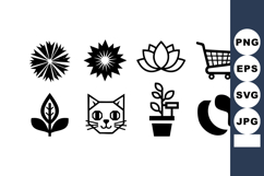 Simple black and white vector icons set including flower, lo Product Image 1