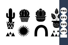 Black silhouette cactus and succulent plants with geometric Product Image 1