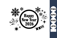 Happy New Year 2026 celebration design with snowflakes stars Product Image 1