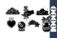 Black and white mystical vector icons with stars, clouds, he Product Image 1