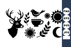 Deer bird cup moon sun leaf nature silhouette vector design Product Image 1