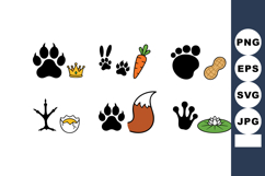 Animal paw prints and nature elements with crown carrot and Product Image 1