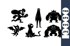 Silhouettes of six fantasy cartoon monsters with varied shap Product Image 1