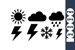 Weather icons set with sun cloud rain lightning and snowflak Product Image 1