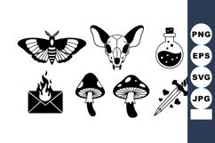 Gothic black and white vector icons with skull, bat, mushroo Product Image 1