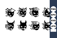 Abstract fast motion devil face icons set in black vector de Product Image 1