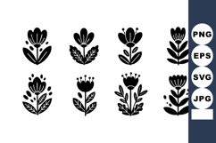 Black silhouette floral icons set with various stylized flow Product Image 1