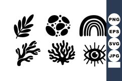Abstract black botanical and cosmic vector icons with eye an Product Image 1