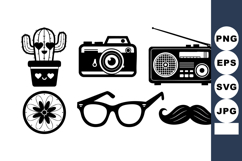 Vector icons set with cactus plant camera radio citrus fruit Product Image 1