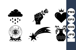Collection of symbolic black vector icons including rain clo Product Image 1