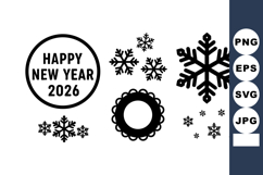 Happy New Year 2026 decorative snowflake vector elements for Product Image 1
