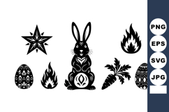 Easter bunny with decorated eggs, flames, carrots, and star Product Image 1