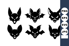 Vector set of six fierce bat heads showing various expressio Product Image 1
