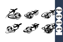 Airplane flying around globe travel and international transp Product Image 1