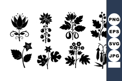 Black floral silhouettes collection with various leaf and fl Product Image 1