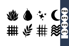 Abstract black nature symbols including lotus pear moon and Product Image 1
