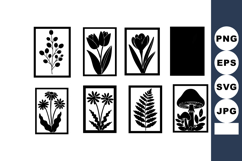 Black silhouette botanical framed art set with flowers leave Product Image 1