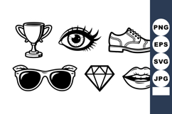 Trophy eye shoe sunglasses diamond lips icon set with detail Product Image 1