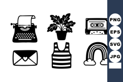 Retro typewriter cassette tape envelope plant rainbow vector Product Image 1