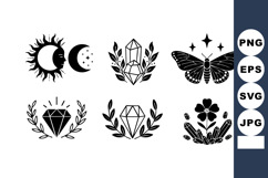 Mystical black sun moon crystals butterfly diamond flower ve Product Image 1