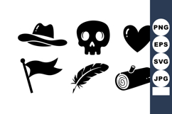 Collection of black silhouette icons including hat, skull, h Product Image 1