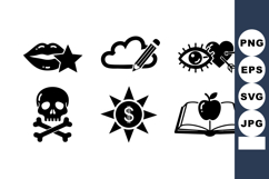 Set of seven black simple icons including lips star cloud pe Product Image 1