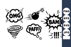 Comic Style Explosions with OMG BAM PAFF Text Cartoon Vector Product Image 1