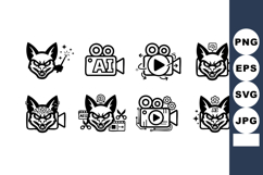 Evil fox head video camera icons with play buttons and AI sy Product Image 1