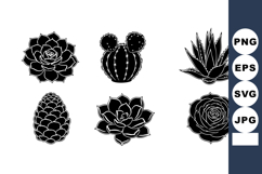 Succulent cactus and aloe plant vector set with black silhou Product Image 1