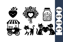 Valentine Love Heart Icons with Bouquet Cat Dog Jar Cart Rom Product Image 1