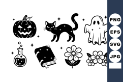 Halloween themed black pumpkin cat ghost potion book flower Product Image 1