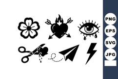 Set of black vector icons with love heart flower eye paper p Product Image 1
