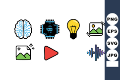 Brain chip light bulb and media icons representing technolog Product Image 1