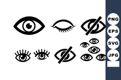 Eye icons set with open, closed, and hidden eye symbols in s Product Image 1