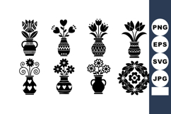 Black silhouette floral vase collection with decorative patt Product Image 1