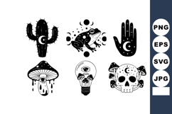 Mystic black and white vector icons featuring cactus, frog, Product Image 1