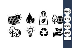 Solar panel leaf energy icon set with eco friendly symbols a Product Image 1