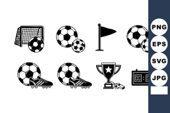 Soccer icons set with ball, goal, cleats, flag, trophy, and Product Image 1