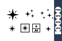 Star shapes and sparkle icons set with different styles and Product Image 1