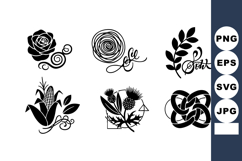 Black floral and botanical vector icons with rose corn thist Product Image 1