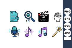Artificial intelligence icons set with brain, microphone, mu Product Image 1