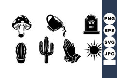 Black and white religious and nature icons including mushroo Product Image 1