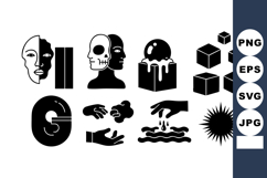 Abstract black and white vector icons featuring human faces, Product Image 1