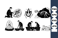 Archaeologist examining dinosaur fossils and prehistoric bon Product Image 1