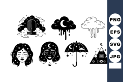 Mystical vector illustrations with clouds, moon, door, umbre Product Image 1