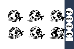 Airplane flying around globe icons set travel and global tra Product Image 1
