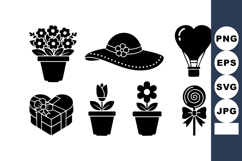Valentine themed black silhouette icons with flowers gift ha Product Image 1